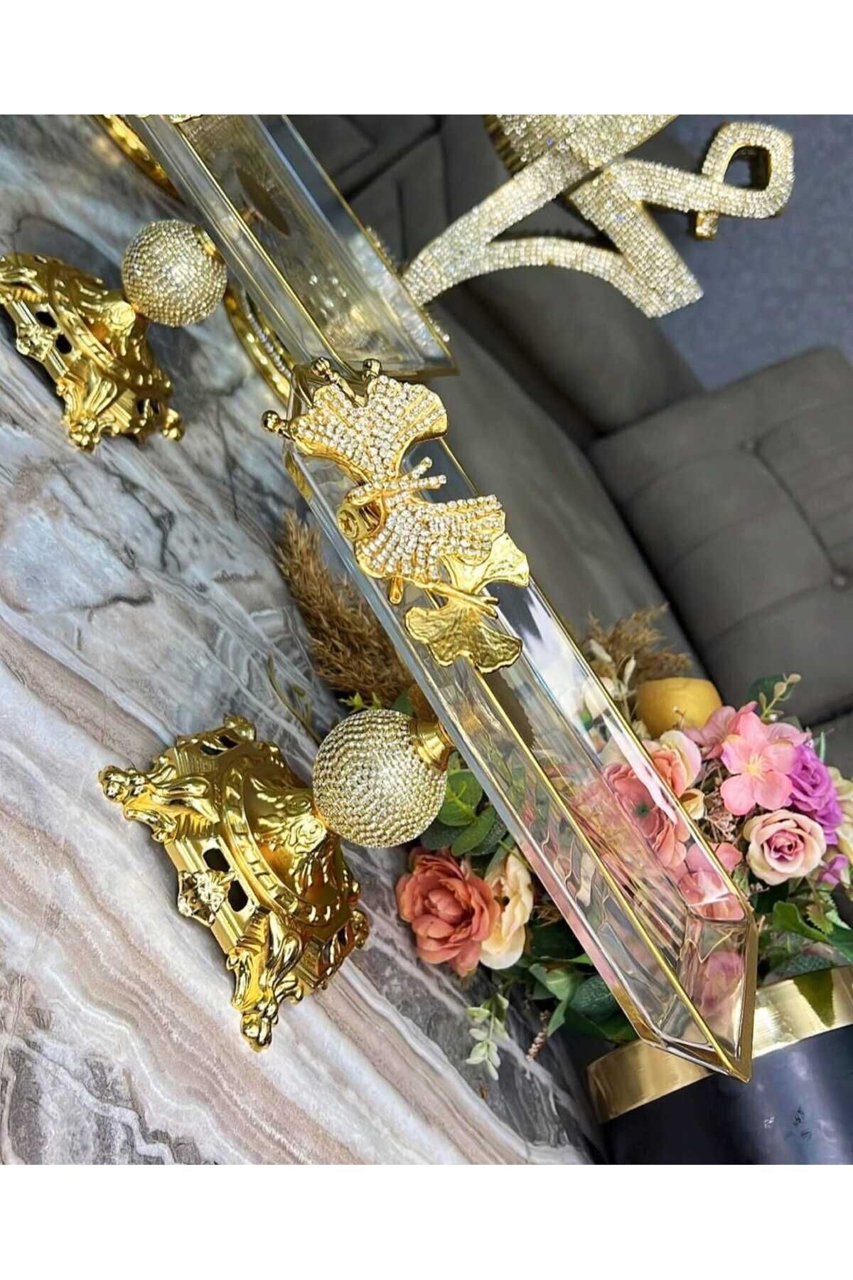 Kelebekli Elmas Gold Döküm Ayaklı Dikdörtgen Sunumluk Kurabiyelik