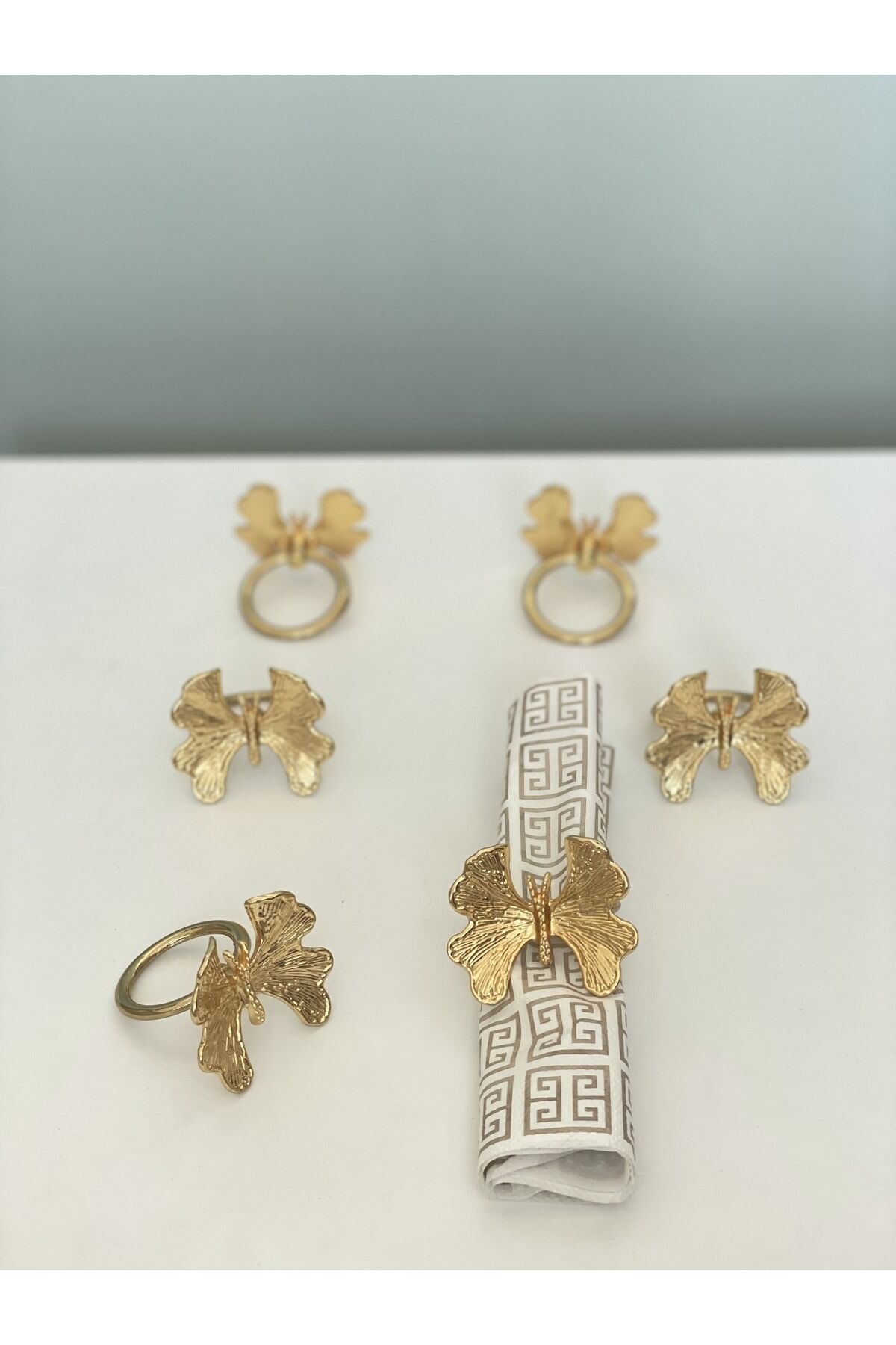 6 Adet Kelebek Model Peçete Yüzüğü - 6 Lı Peçete Halkası Gold Renk