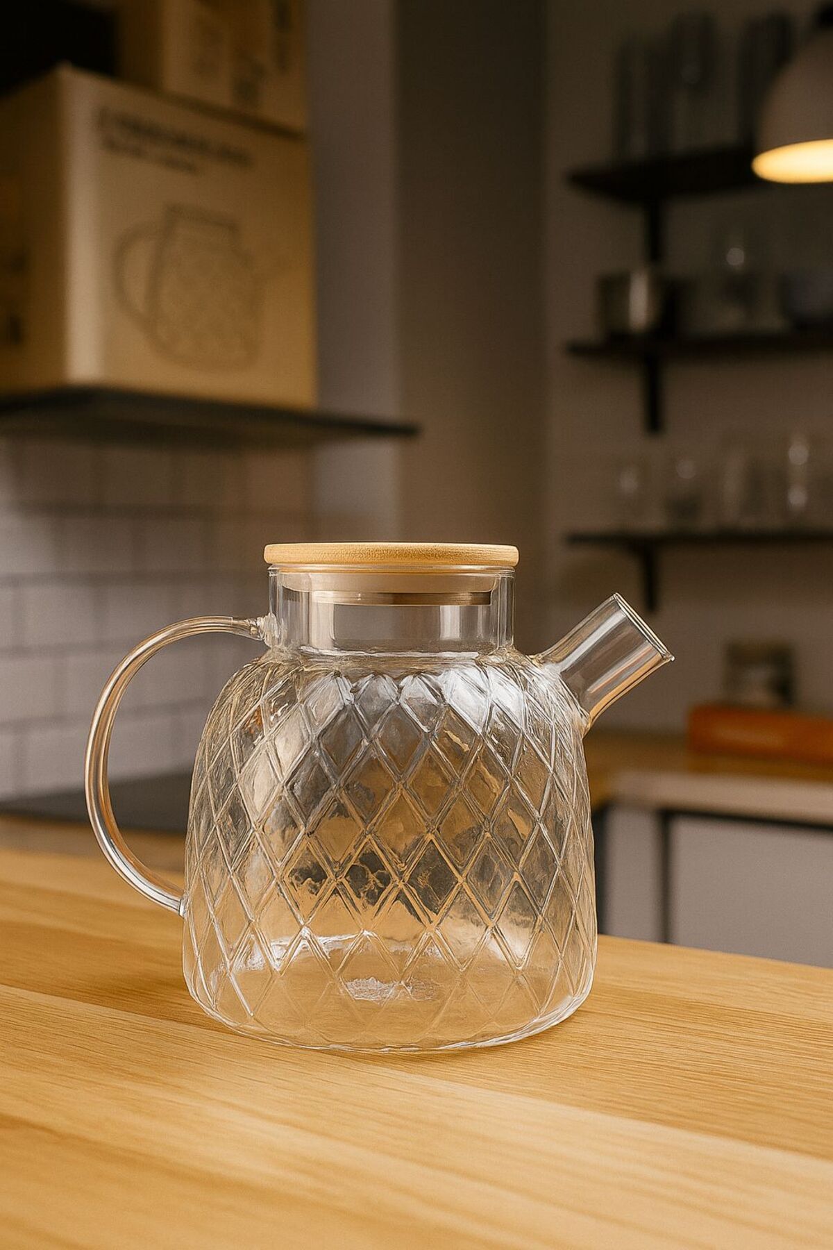 Bambu Kapaklı Cam Sürahi & Çaydanlık & Yağlık | Çok Amaçlı Isıya Dayanıklı Cam Demlik