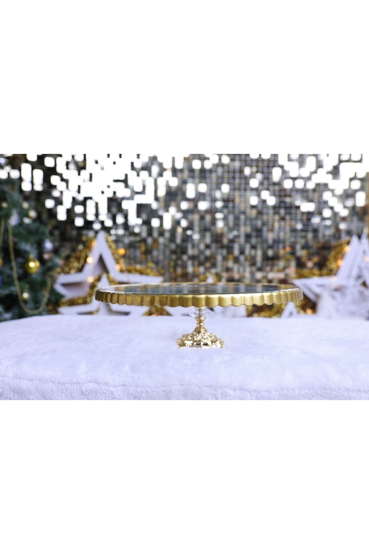 Paşabahçe Lüx Metal Ayaklı Yaldızlı Kek Pasta Standı Sunumluk