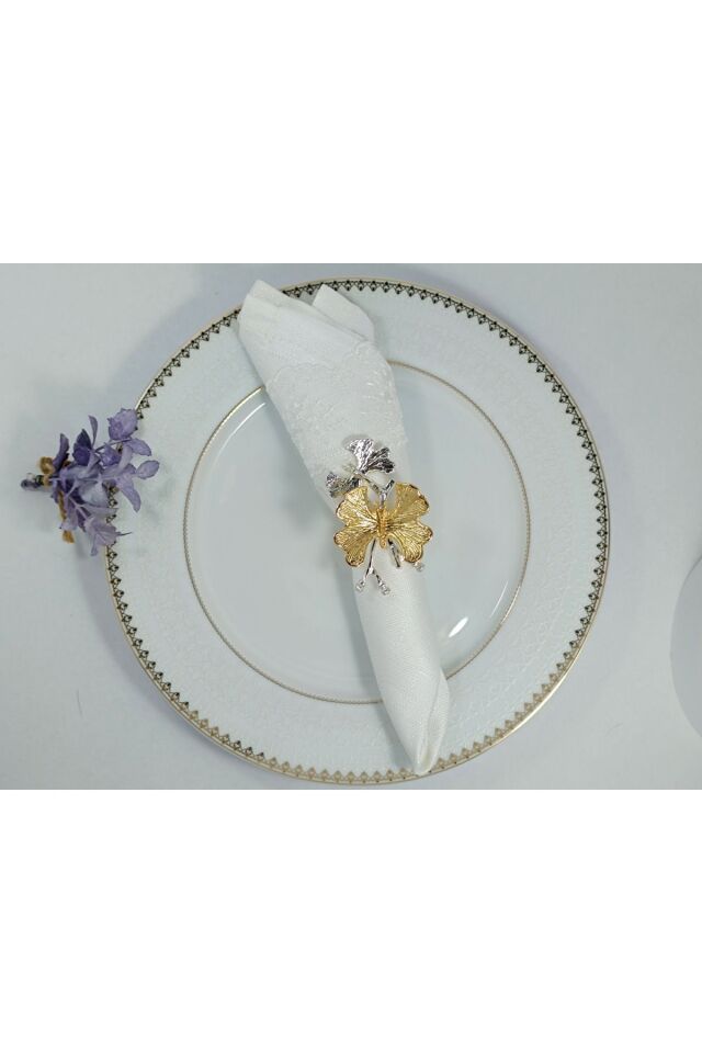 6'lı Ikili Kelebek Dallı Gold&gümüş Halka Peçete Yüzüğü Trn 018