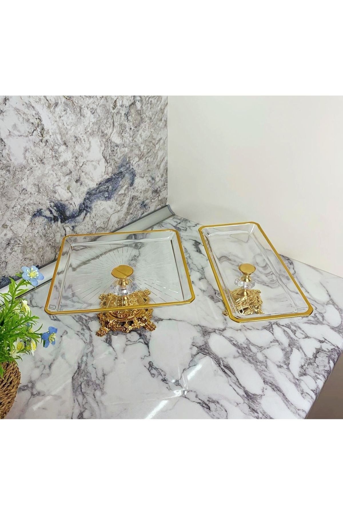 2 Parça Gold Pasta Sunumluk Kurabiyelik Seti