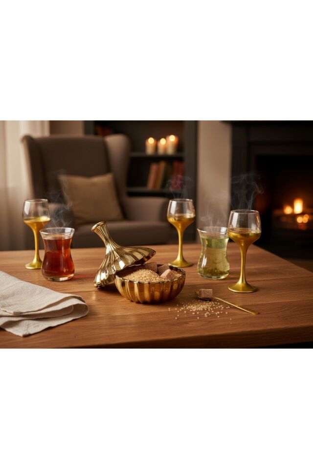 Titanyum Gold Kaplama Cam Şekerlik – Lokumluk, Reçellik, Sunumluk 13 cm