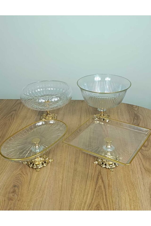 Gold Detaylı Metal ayak 4 parça sunum ve servis seti