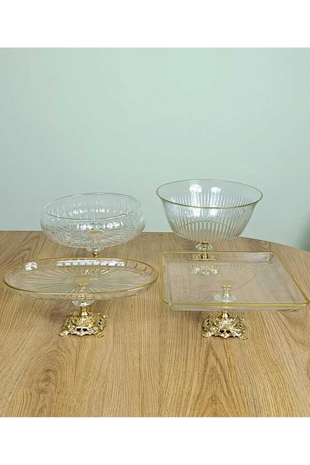 Gold Detaylı Metal ayak 4 parça sunum ve servis seti