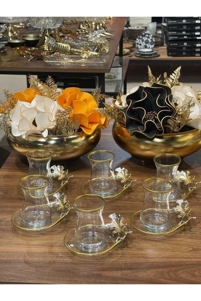 Özel Seri 6'lı 12 Parça Kelebek Çay Seti , Çay Takımı , Hediyelik