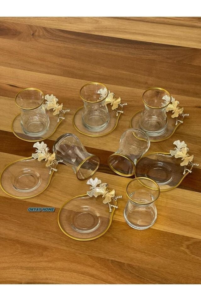 Özel Seri 6'lı 12 Parça Kelebek Çay Seti , Çay Takımı , Hediyelik