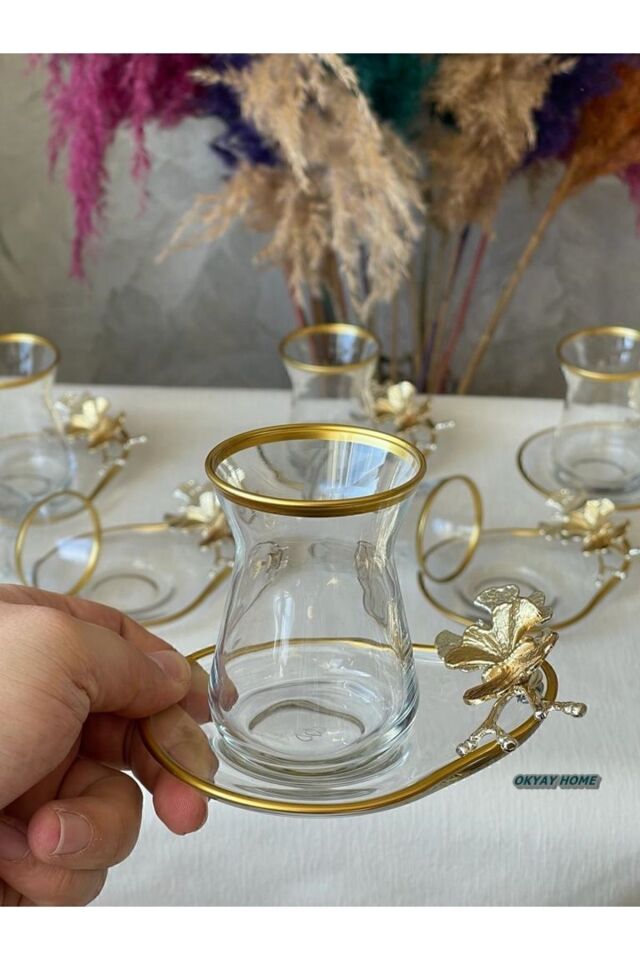 Özel Seri 6'lı 12 Parça Kelebek Çay Seti , Çay Takımı , Hediyelik