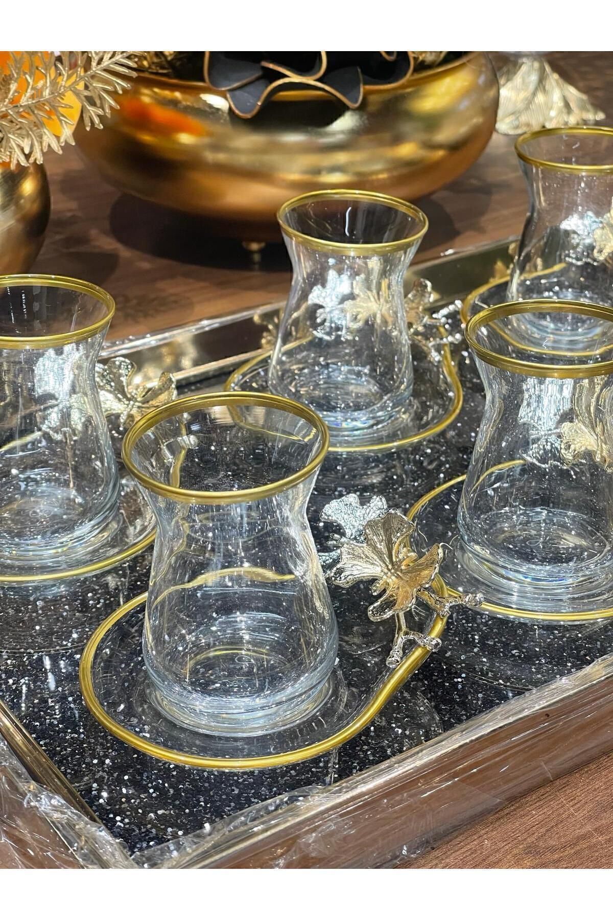 Özel Seri 6'lı 12 Parça Kelebek Çay Seti , Çay Takımı , Hediyelik