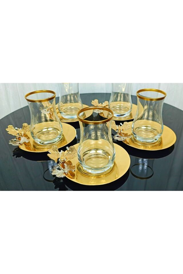 Yeni Model 6 Kişilik 12 Parça Gold Çay Seti , Çay Takımı , Hediyelik , Çeyizlik