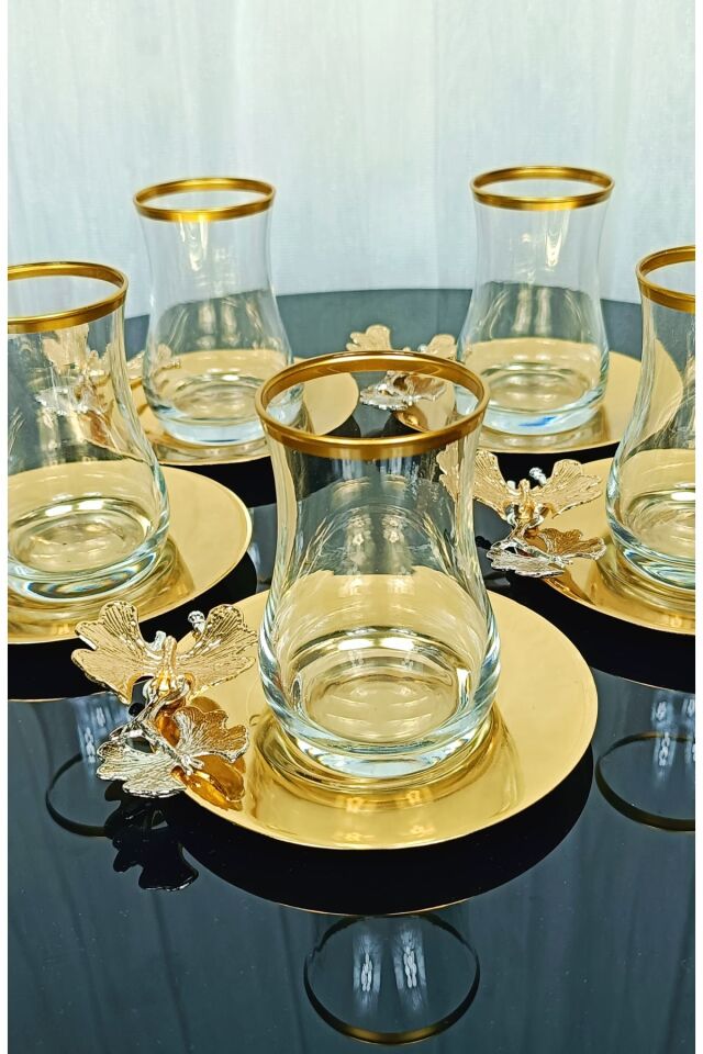 Yeni Model 6 Kişilik 12 Parça Gold Çay Seti , Çay Takımı , Hediyelik , Çeyizlik