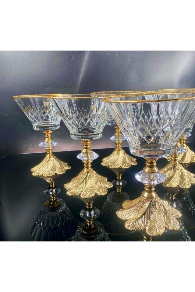 6 Adet Metal Ayaklı Gümüş Detaylı Vira Magnolia-kase-dondurmalık-şekerlik Vanilla