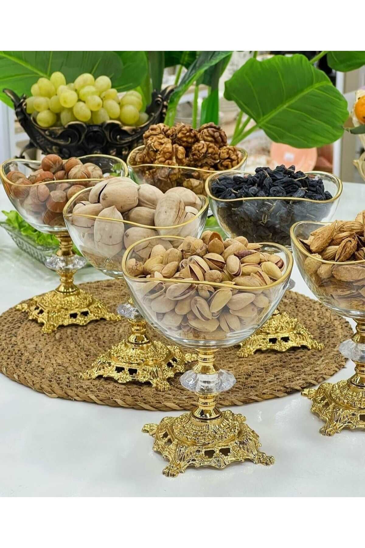 6 Adet Metal Ayaklı Gümüş Detaylı Vira Magnolia-kase-dondurmalık-şekerlik Gold