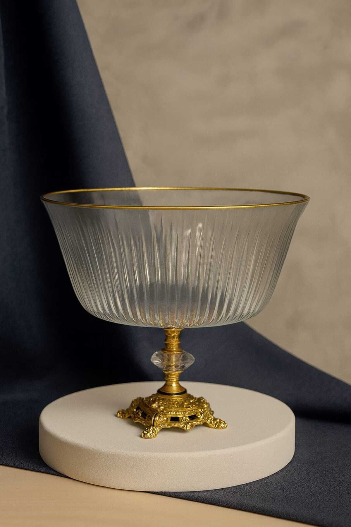 Metal Ayaklı Gümüş Detaylı Büyük Boy Kase- Sunum - Servis - Salata Kasesi Gold