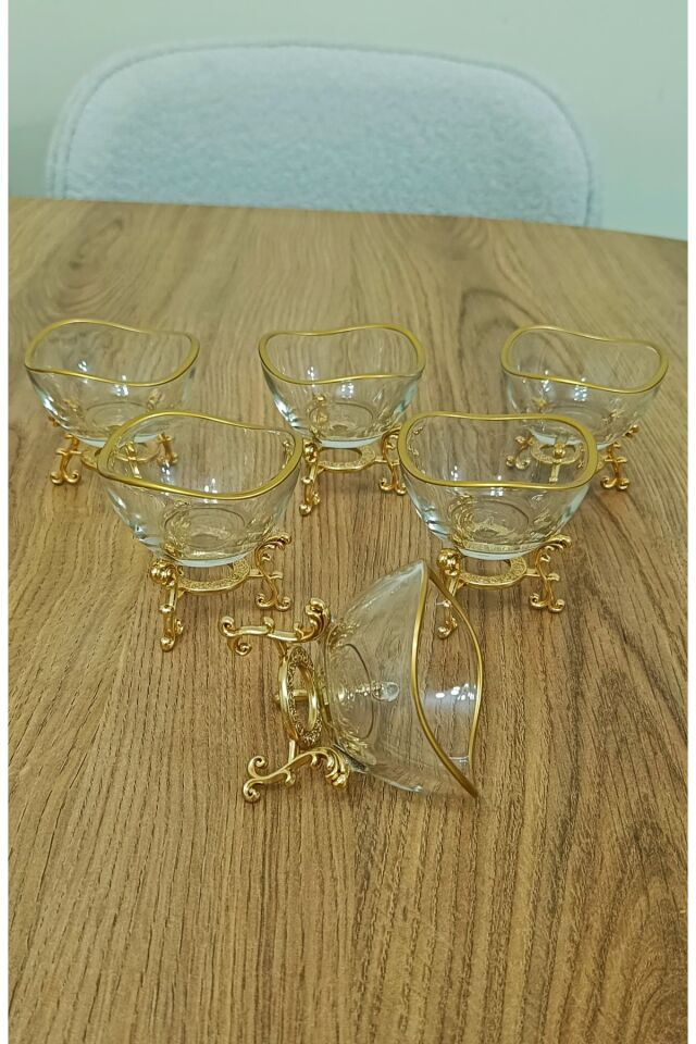 6 lı Lüx Kahve Yanı Mini Lokumluk Şekerlik Sosluk Reçellik Çerezlik Kase Tüp Ayak Sade