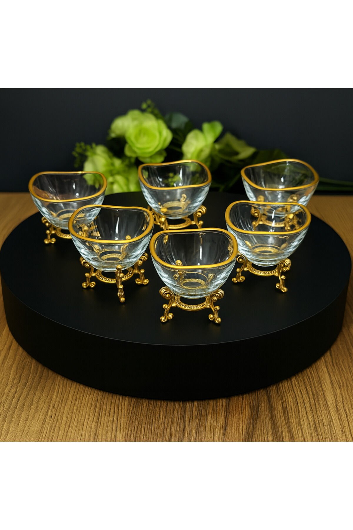 6 lı Lüx Kahve Yanı Mini Lokumluk Şekerlik Sosluk Reçellik Çerezlik Kase Tüp Ayak Sade