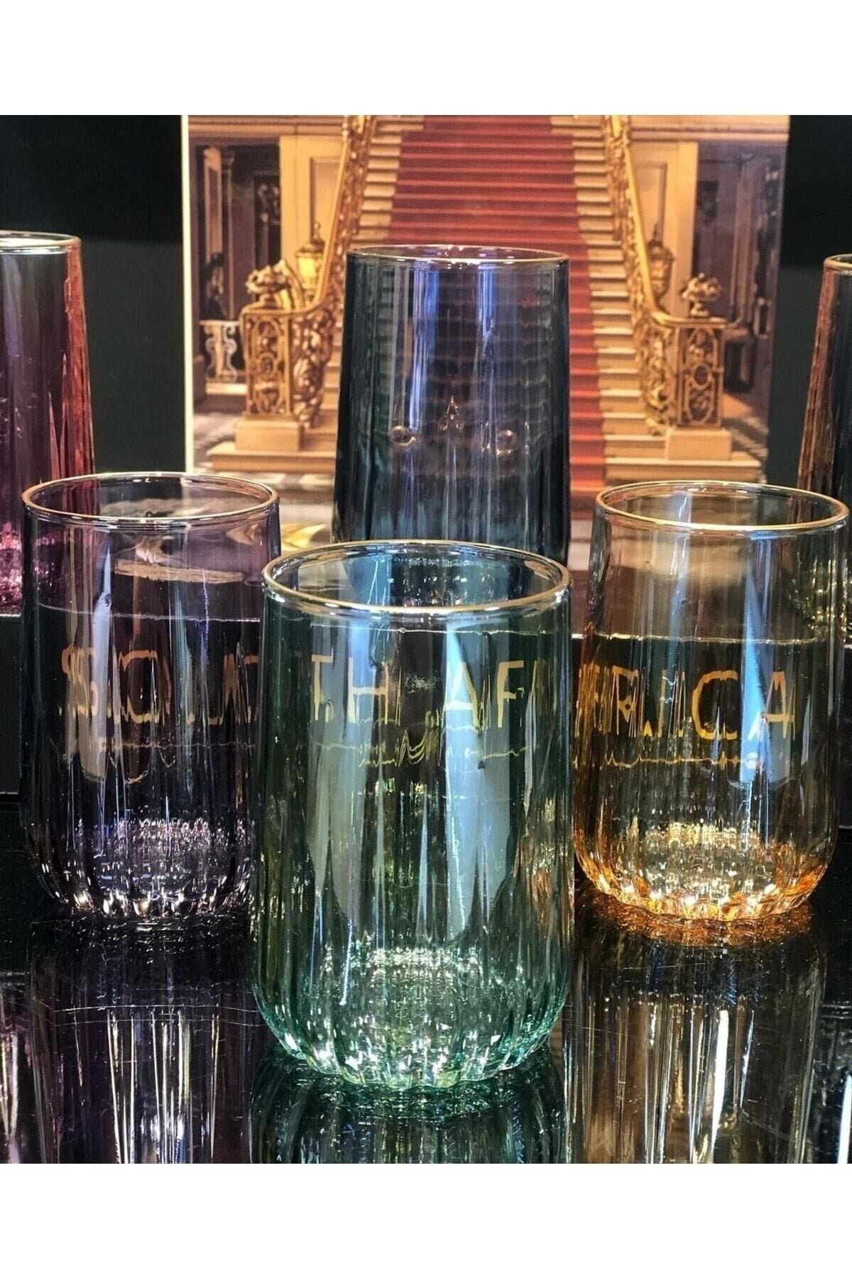 12 Parça Renkli Kahve Yanı 6 lı Su Bardağı ve 6 lı Lokumluk - Şekerlik Renkli̇