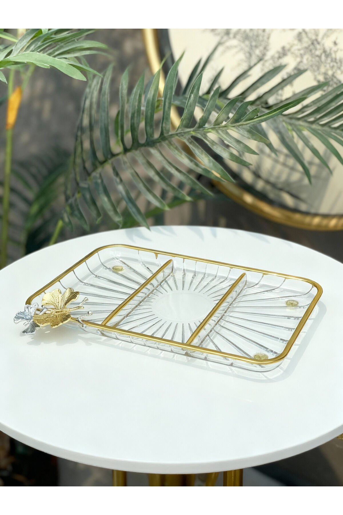 Lüx Hediyelik Metal Ayaklı Gold Oval Kelebekli Sunumluk Kurabiyelik - Yeni Serisi Dikdörtgen Mini