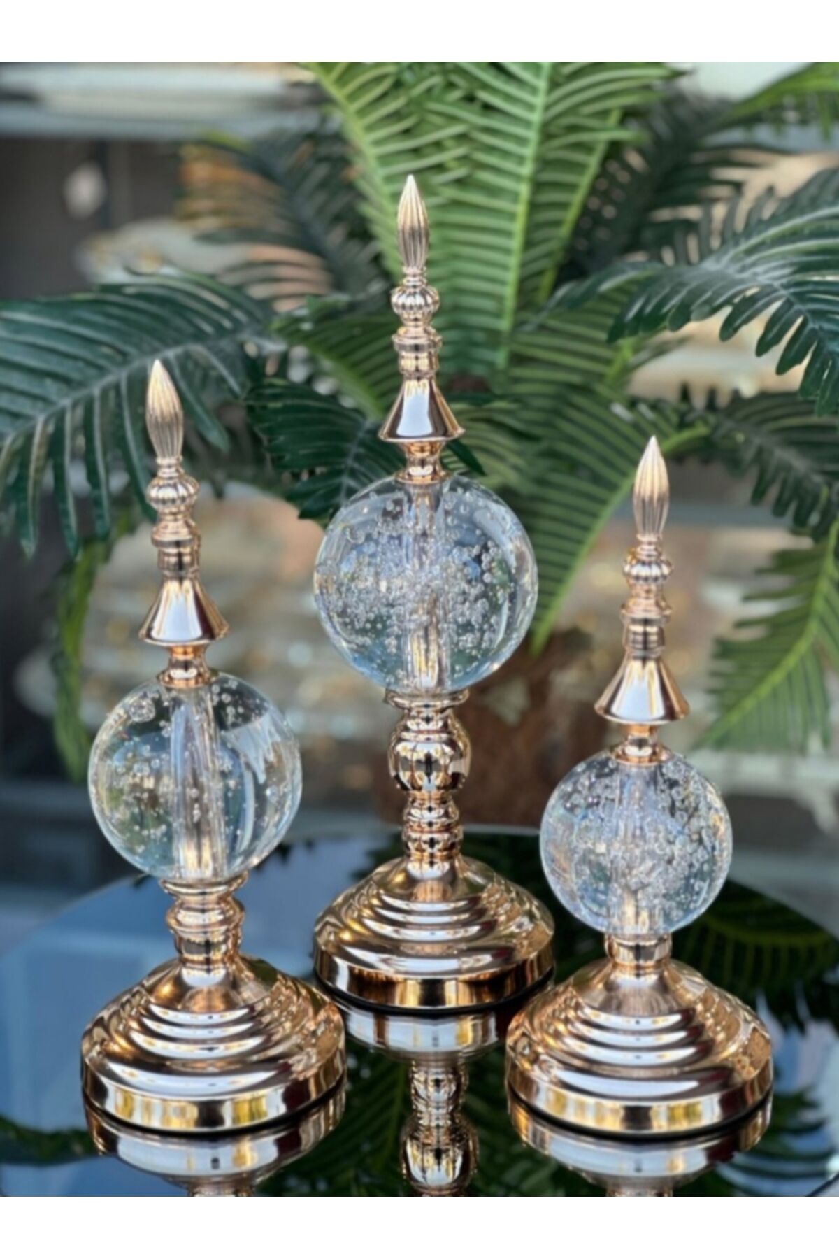 Lüks Gold Kristal Küre Alem 3’lü Dekoratif Obje Seti Gold