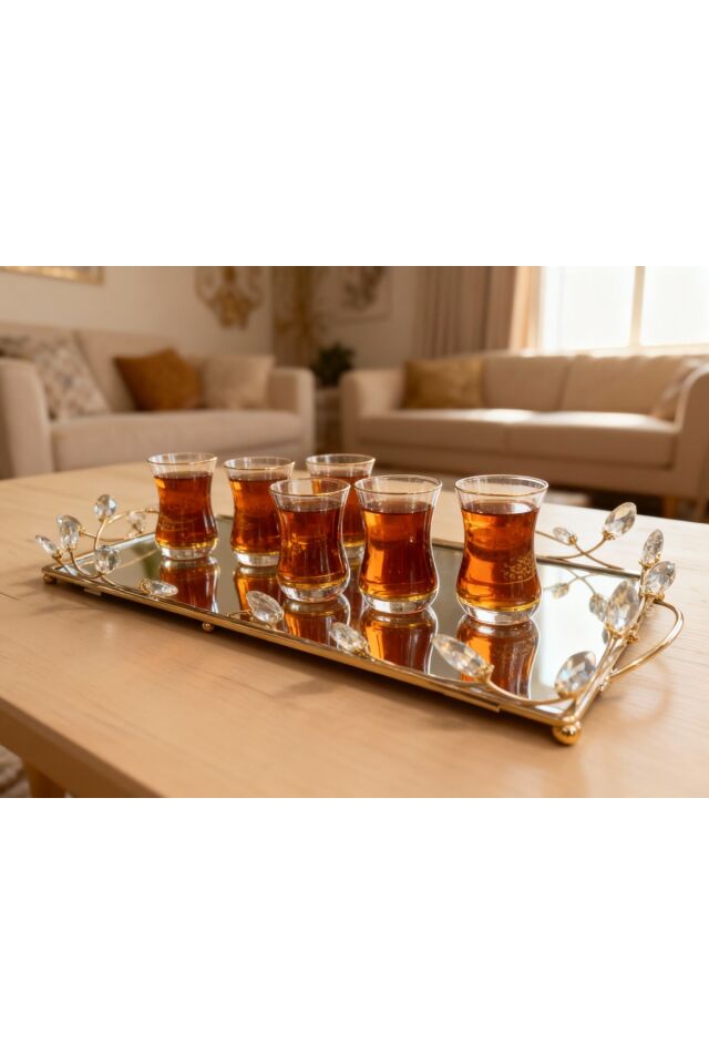 2 li Gold Renk Çok Amaçlı Aynalı Dekoratif Tepsi Söz, Nişan – Kahve Sunum & Şık Dekor Gold