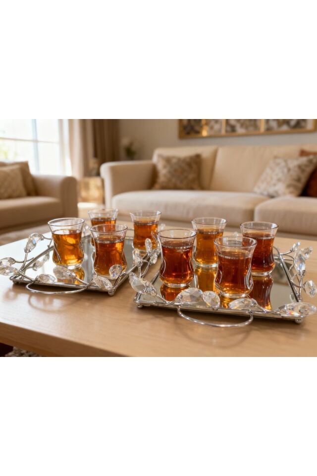 2 li Gold Renk Çok Amaçlı Aynalı Dekoratif Tepsi Söz, Nişan – Kahve Sunum & Şık Dekor Gümüş