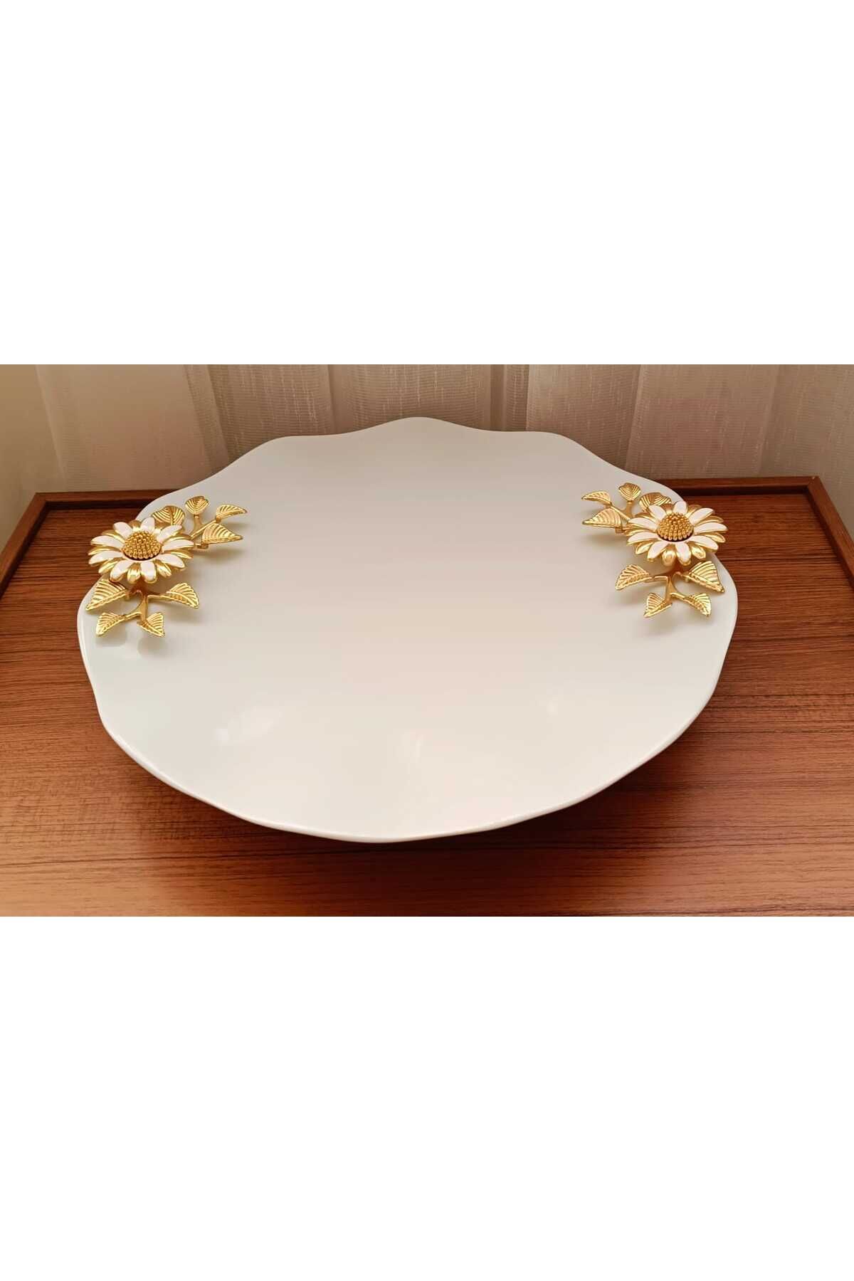 Metal Ayaklı Papatyalı Semazen Porselen Pasta Sunumluk Kurabiyelik Semazen