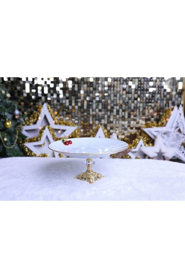 2 Adet Metal Ayaklı Kelebekli Porselen Sunumluk Kurabiyelik Servis Tabağı Kiraz