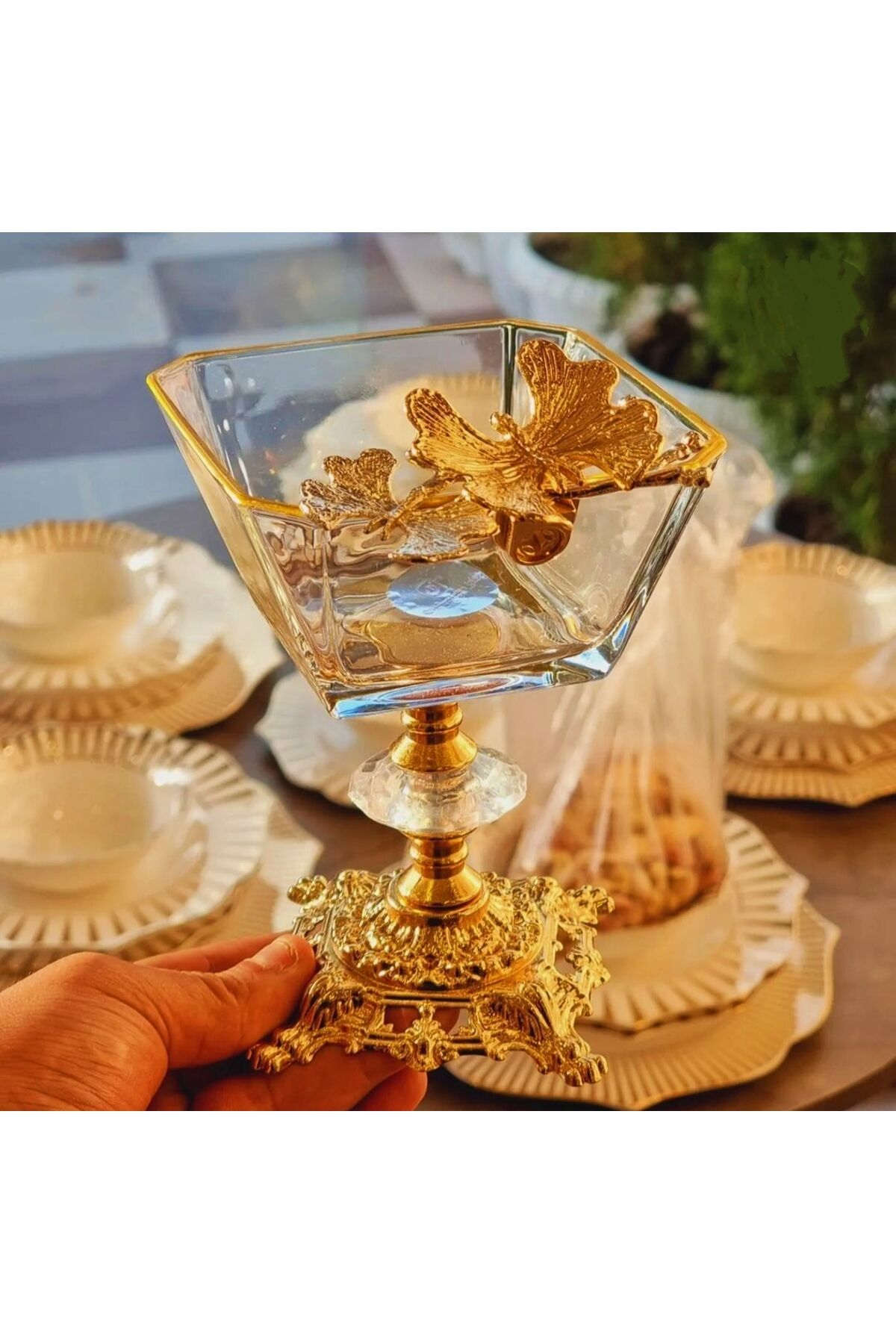 Karen 6 Adet Kelebekli Elmas Döküm Ayaklı Kase Magnolia Dondurmalık Cup Çerezlik Sunumluk Yaldızlı
