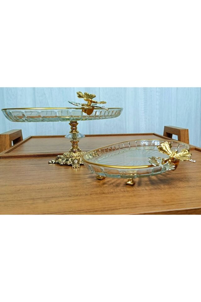 2 li Paşabahçe Kristal Metal Ayaklı Gümüş Oval Düz Pasta Sunumluk Kurabiyelik Oval Düz