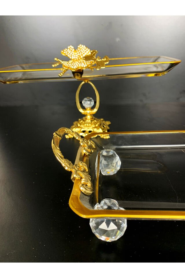 2 li Paşabahçe Kristal Metal Ayaklı Gümüş Oval Düz Pasta Sunumluk Kurabiyelik Kristal