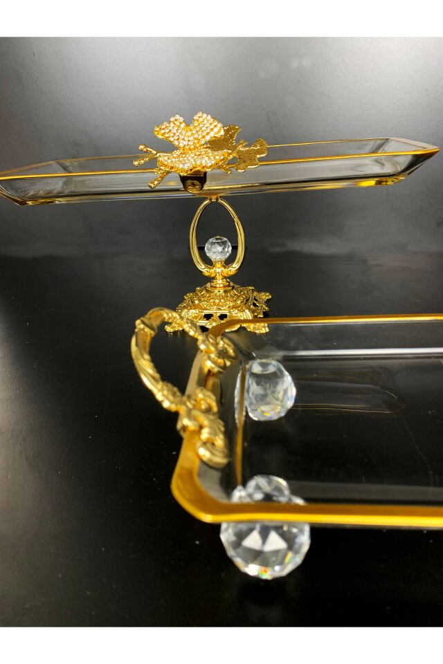 2 li Paşabahçe Kristal Metal Ayaklı Gümüş Oval Düz Pasta Sunumluk Kurabiyelik Kristal