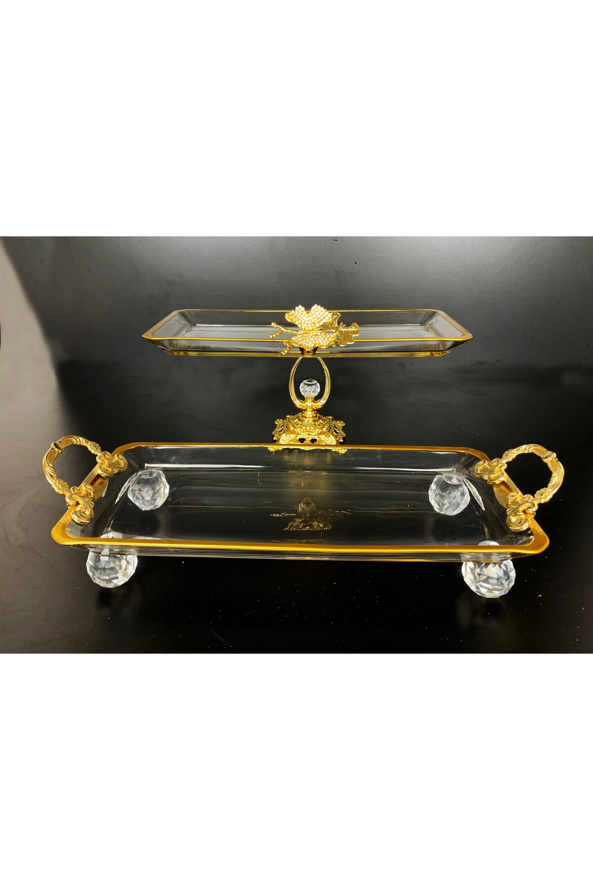 2 li Paşabahçe Kristal Metal Ayaklı Gümüş Oval Düz Pasta Sunumluk Kurabiyelik Kristal