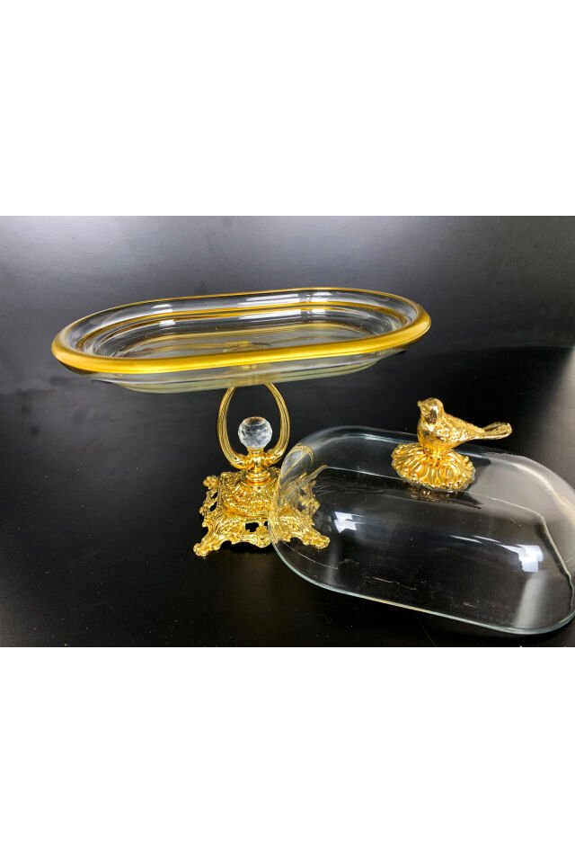 Kelebek Detaylı Elmas Kesim Gold Metal Ayaklı Sunumluk | Tereyağlık – Peynirlik – Kahvaltılık Gold