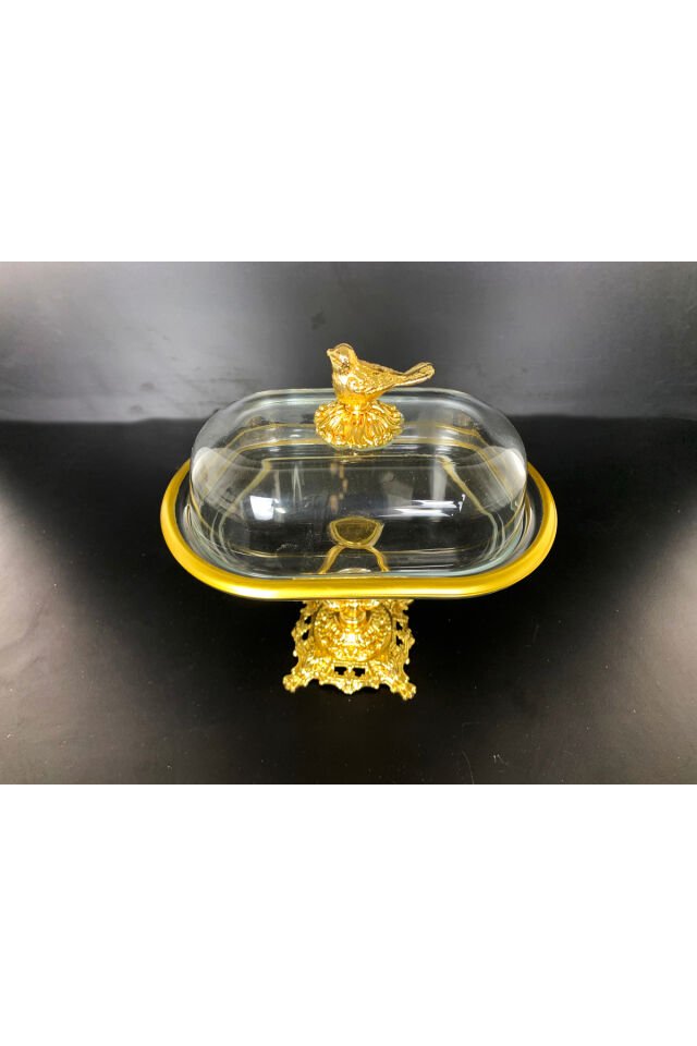 Kelebek Detaylı Elmas Kesim Gold Metal Ayaklı Sunumluk | Tereyağlık – Peynirlik – Kahvaltılık Gold