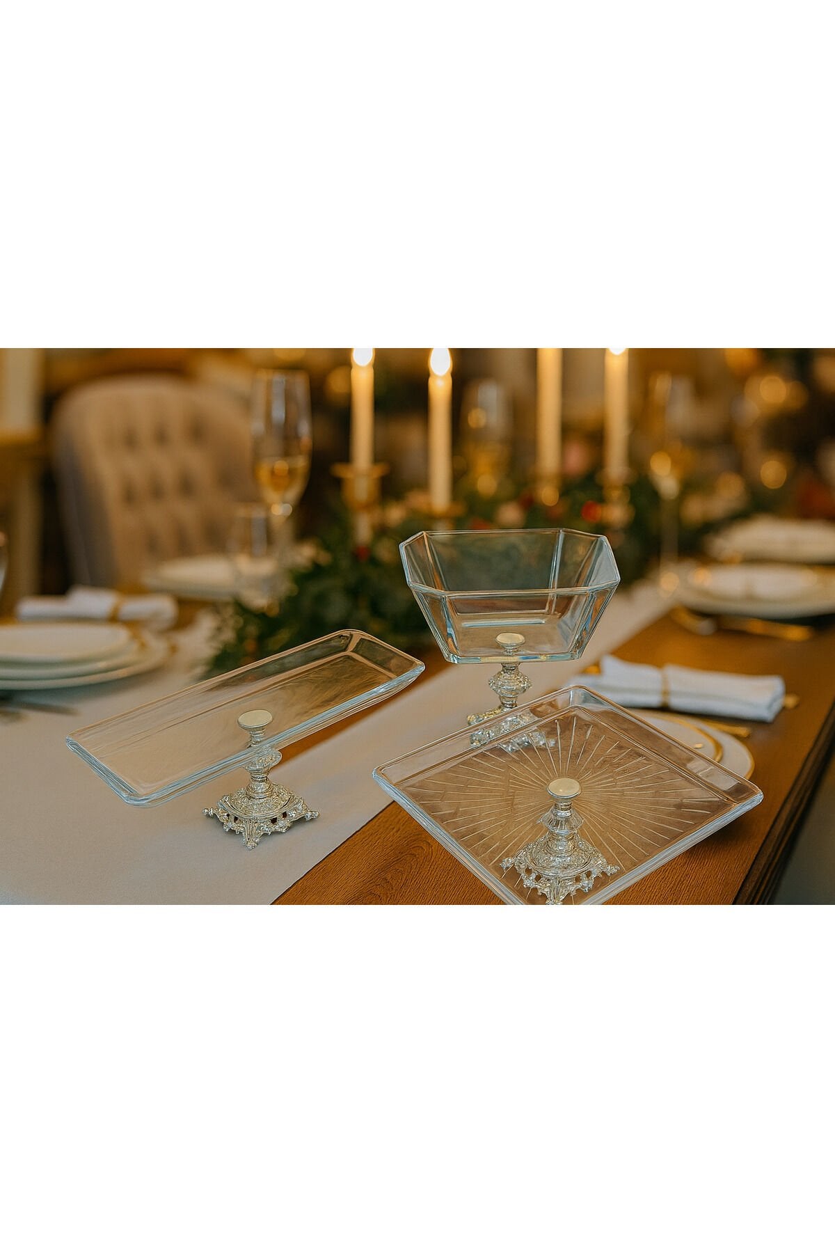 4 Parça Gold Pasta Sunumluk Kurabiyelik Seti Gümüş