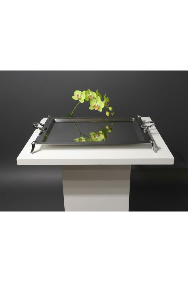 18/10 Paslanmaz Çelik Lüks Dikdörtgen Çay Kahve Servis Tepsisi 35x55 cm – Parlak Şık Sunumluk Gümüş