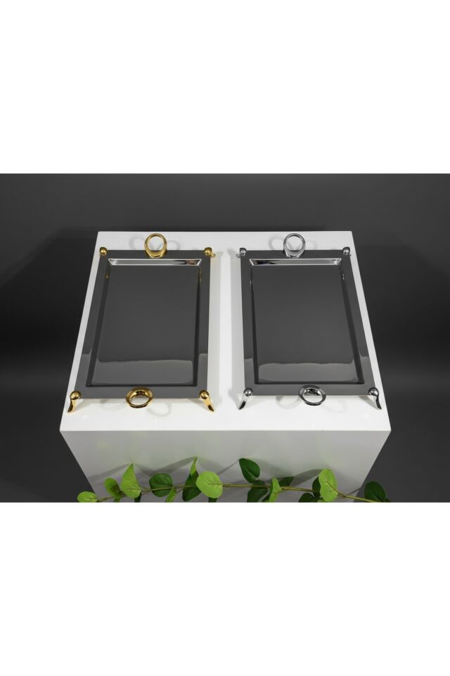 18/10 Paslanmaz Çelik Lüks Dikdörtgen Çay Kahve Servis Tepsisi 35x55 cm – Parlak Şık Sunumluk Gümüş