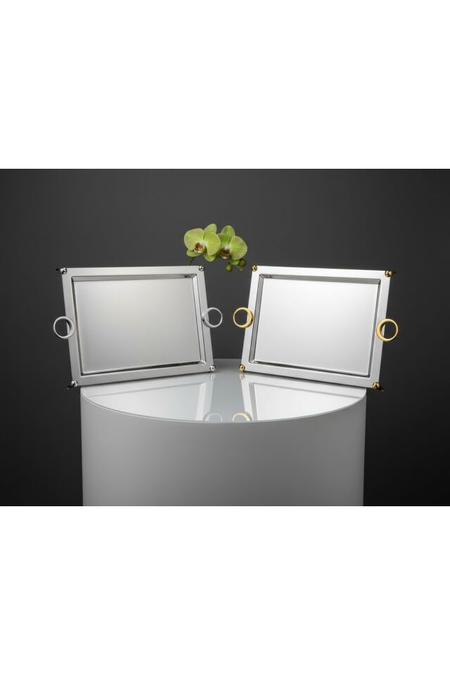 18/10 Paslanmaz Çelik Lüks Dikdörtgen Çay Kahve Servis Tepsisi 35x55 cm – Parlak Şık Sunumluk Gümüş