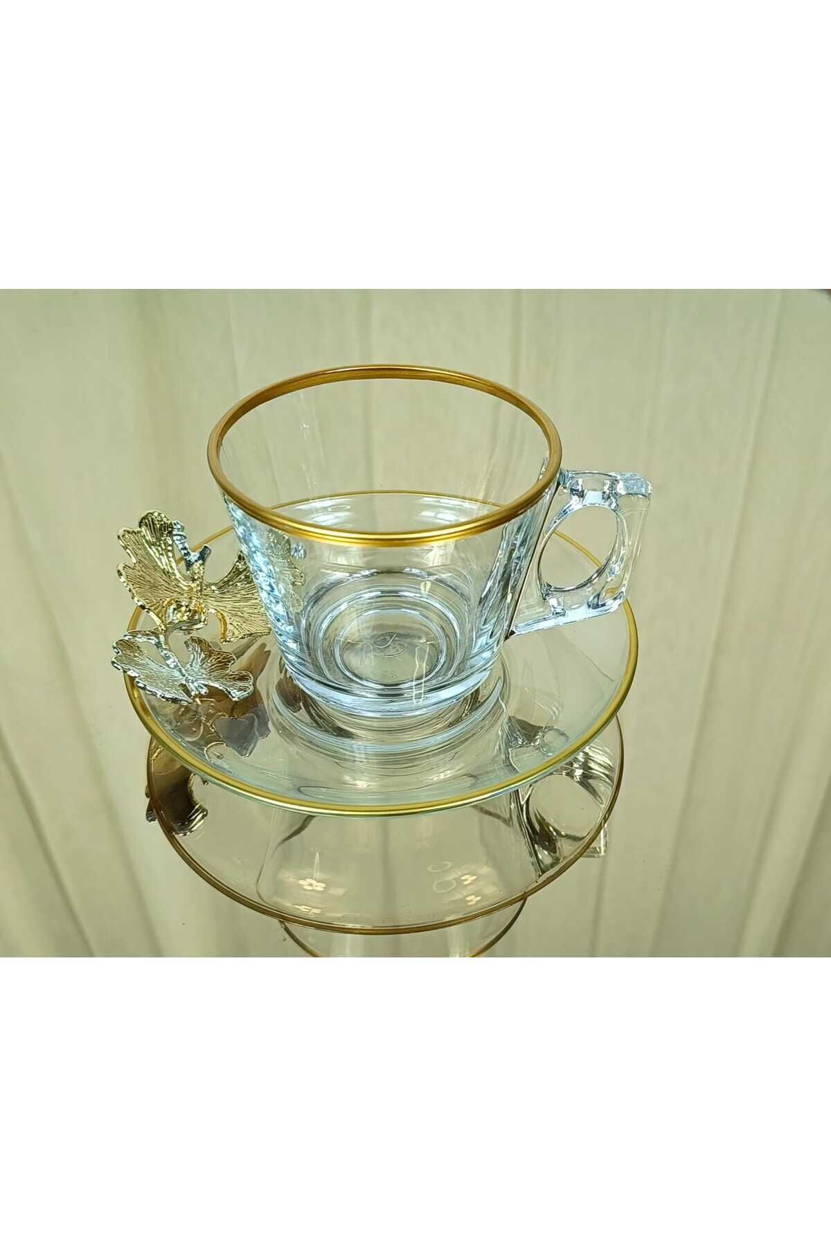 PAŞABAHÇE Vela Fincan Takımı  12 Parça 6 Kişilik KELEBEKLİ YALDIZLI Hediyelik Çeyizlik Kelebek