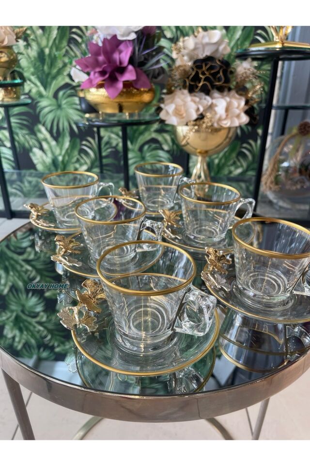 PAŞABAHÇE Vela Fincan Takımı  12 Parça 6 Kişilik KELEBEKLİ YALDIZLI Hediyelik Çeyizlik Şeffaf