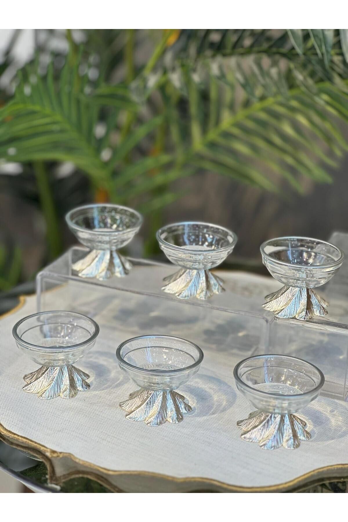 6 lı Lüx Gümüş Kahve Yanı Mini Lokumluk Şekerlik Sosluk Reçellik Çerezlik Kase Gümüş