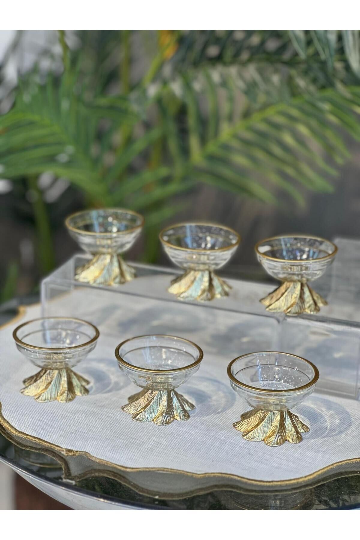 6 lı Lüx Gümüş Kahve Yanı Mini Lokumluk Şekerlik Sosluk Reçellik Çerezlik Kase Sarı