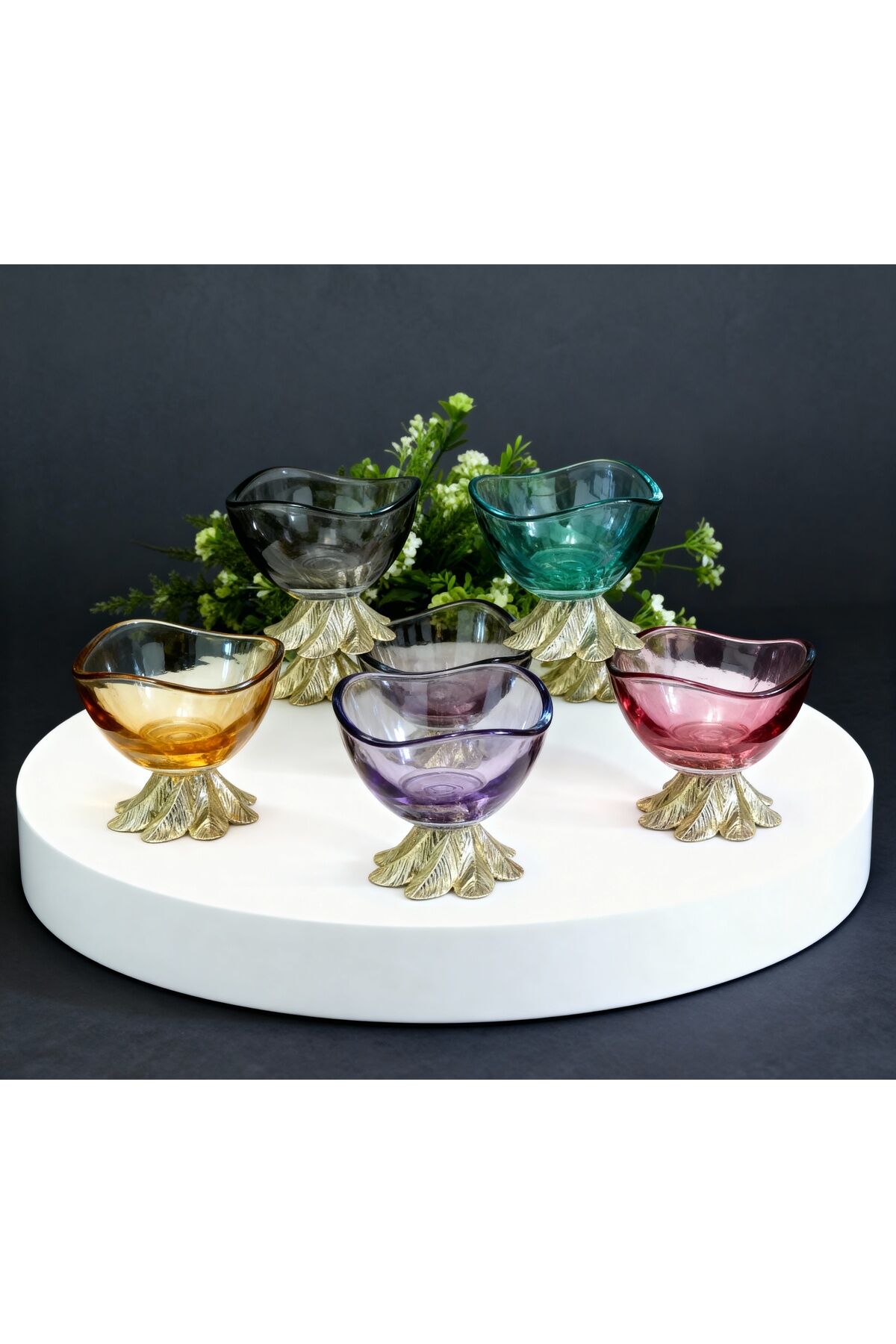 6 lı Lüx Gümüş Kahve Yanı Mini Lokumluk Şekerlik Sosluk Reçellik Çerezlik Kase Tüp Ayak Gold