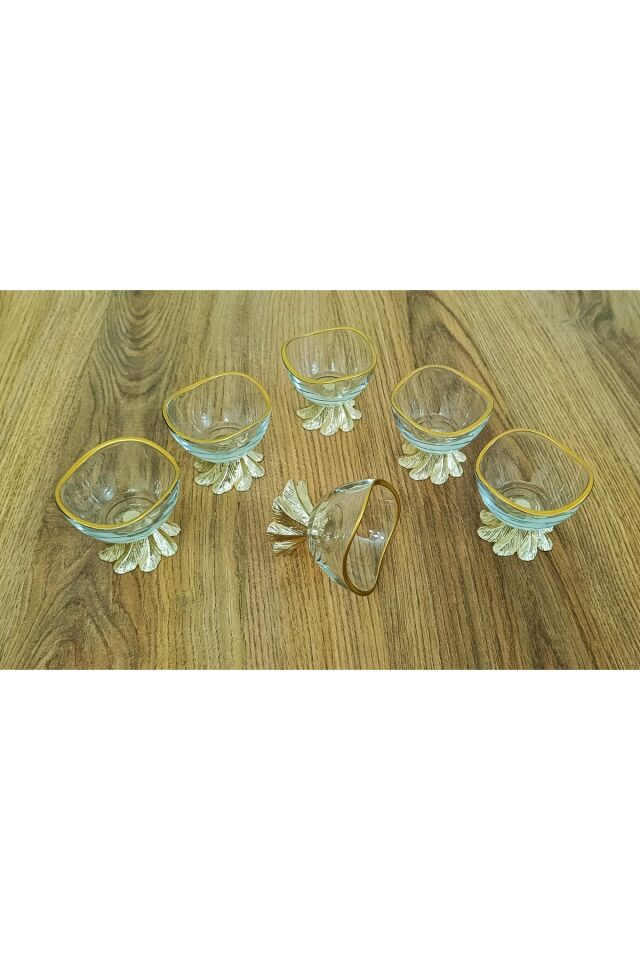 6 lı Lüx Gümüş Kahve Yanı Mini Lokumluk Şekerlik Sosluk Reçellik Çerezlik Kase Gold