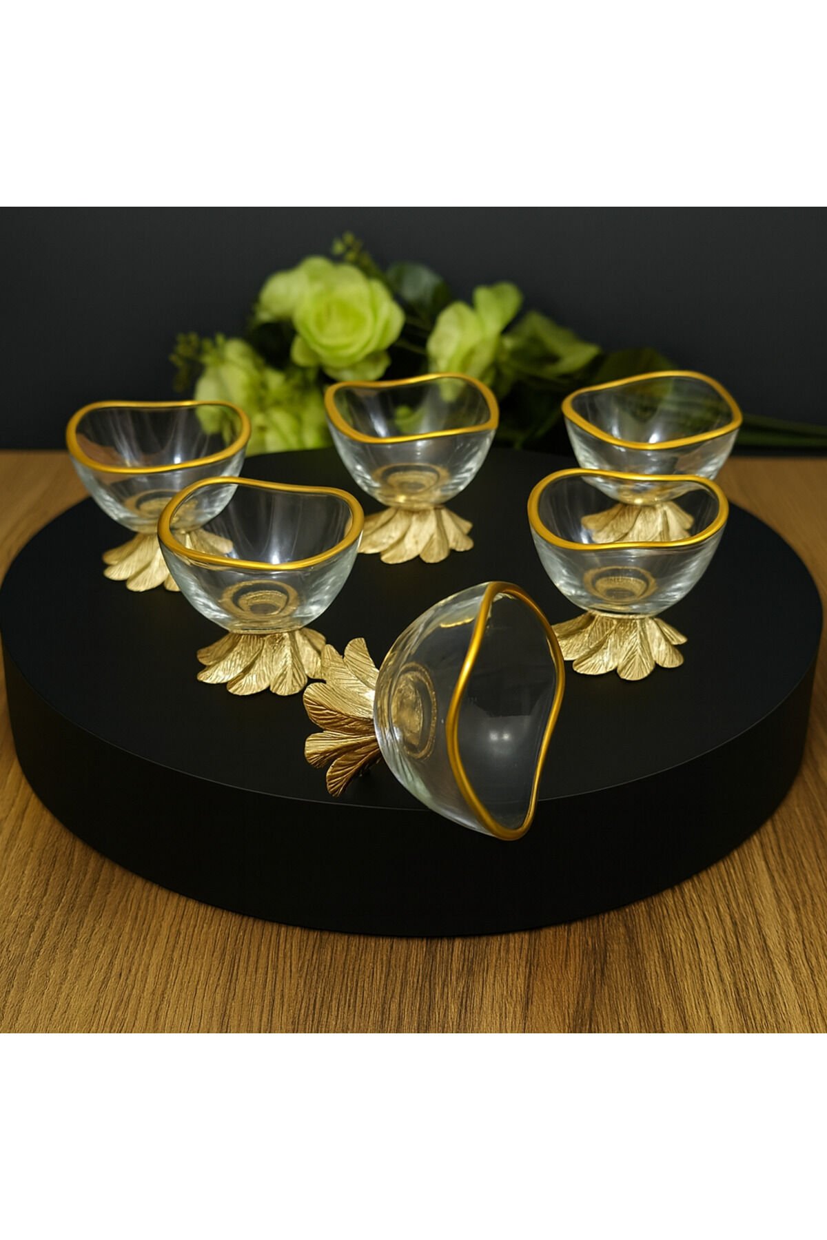 6 lı Lüx Gümüş Kahve Yanı Mini Lokumluk Şekerlik Sosluk Reçellik Çerezlik Kase Gold