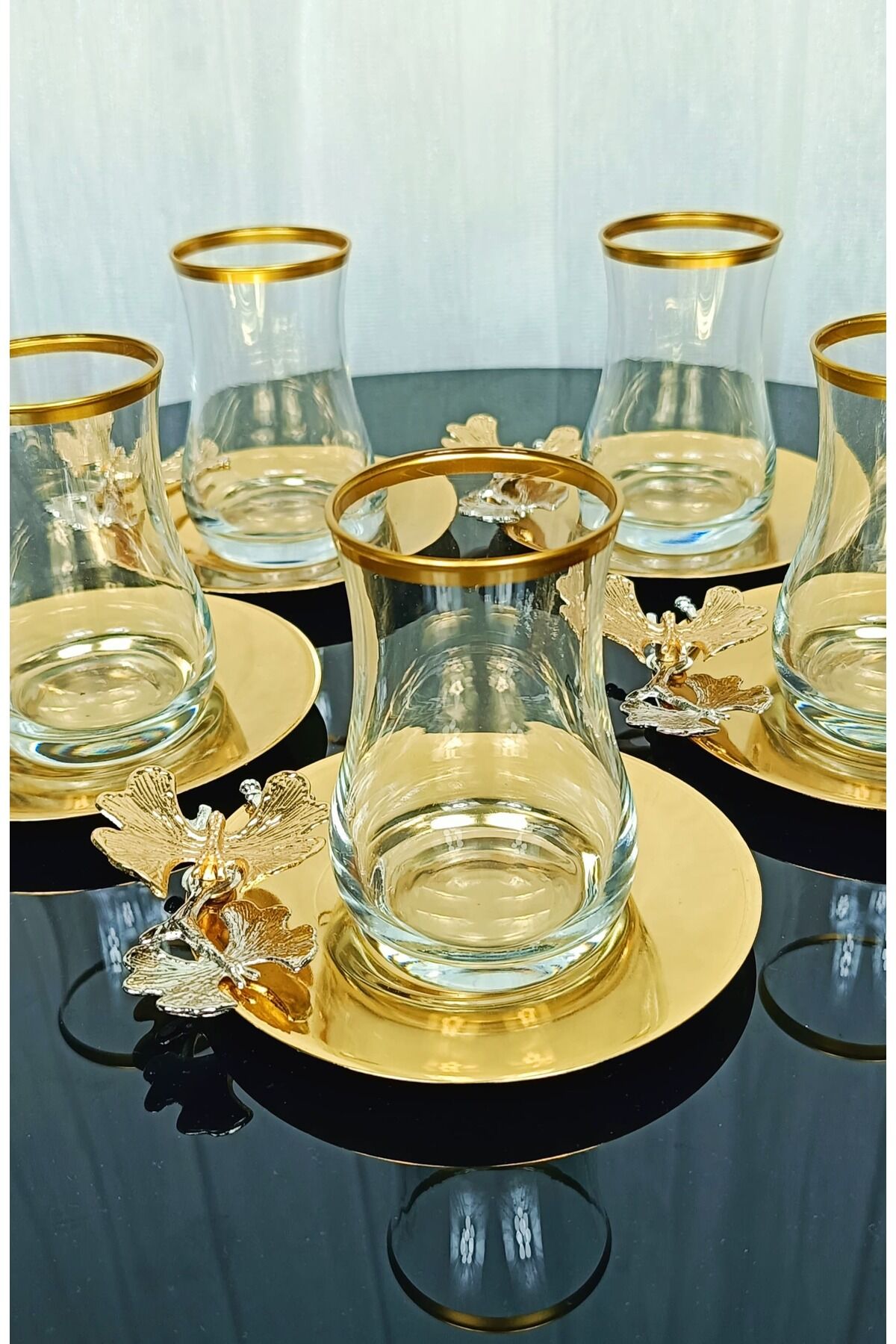 Yeni Model 6 Kişilik 12 Parça Gold Çay Seti , Çay Takımı , Hediyelik , Çeyizlik Eva12