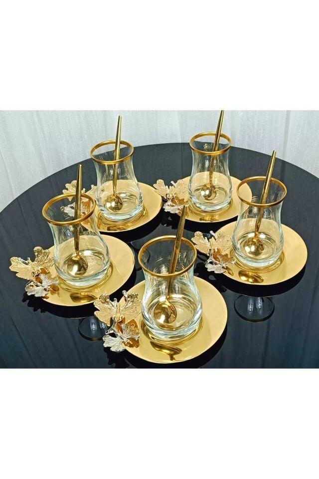 Yeni Model 6 Kişilik 12 Parça Gold Çay Seti , Çay Takımı , Hediyelik , Çeyizlik Eva