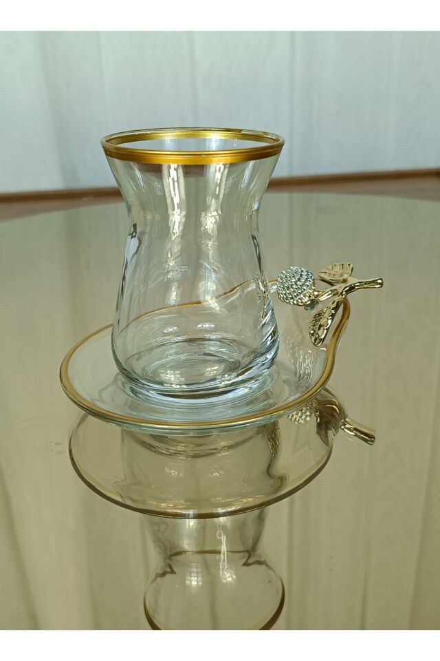 Yeni Model 6 Kişilik 12 Parça Gold Çay Seti , Çay Takımı , Hediyelik , Çeyizlik Yaprak