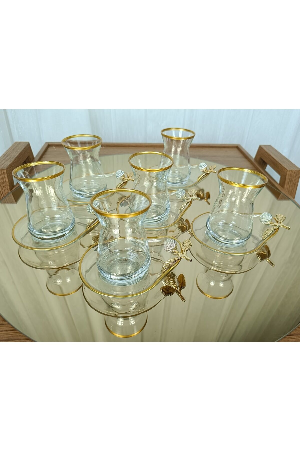 Yeni Model 6 Kişilik 12 Parça Gold Çay Seti , Çay Takımı , Hediyelik , Çeyizlik Yaprak