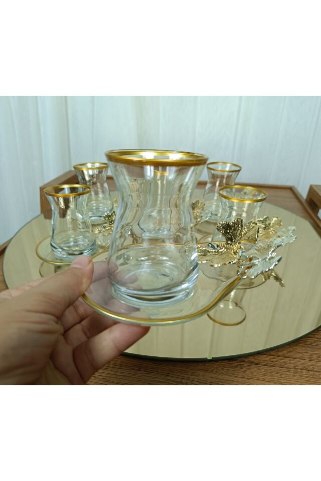 Yeni Model 6 Kişilik 12 Parça Gold Çay Seti , Çay Takımı , Hediyelik , Çeyizlik Kelebek